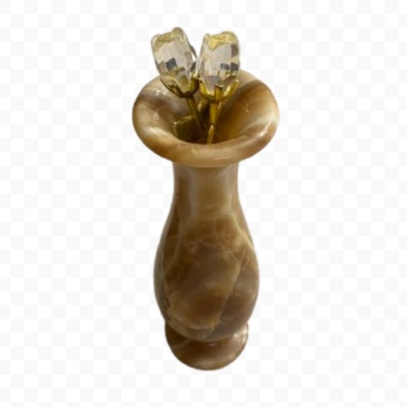 Vintage Carved Marbled Flower Vase Browns, Beiges, Swirled Colors 8" Tall - Picture 10 of 11